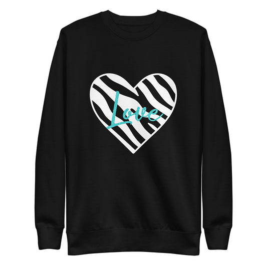 Zebra Heart Love Teal Unisex Sweatshirt