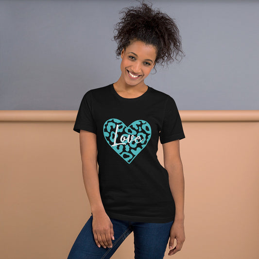 Love Leopard Heart Teal Unisex t-shirt