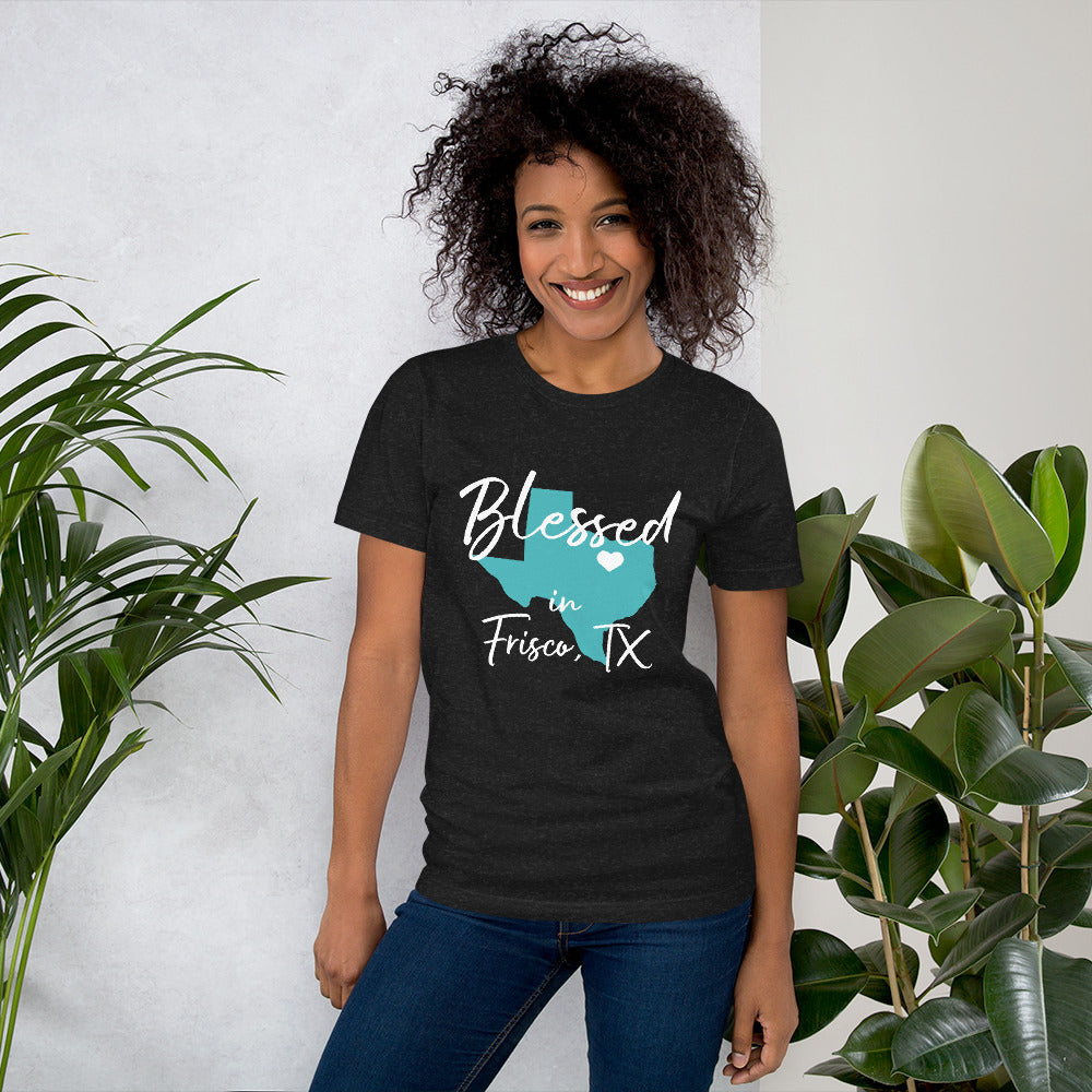 Blessed in Frisco, TX Heart White Unisex t-shirt