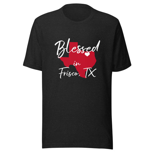 Blessed in Frisco, TX Red/ White Heart Unisex t-shirt