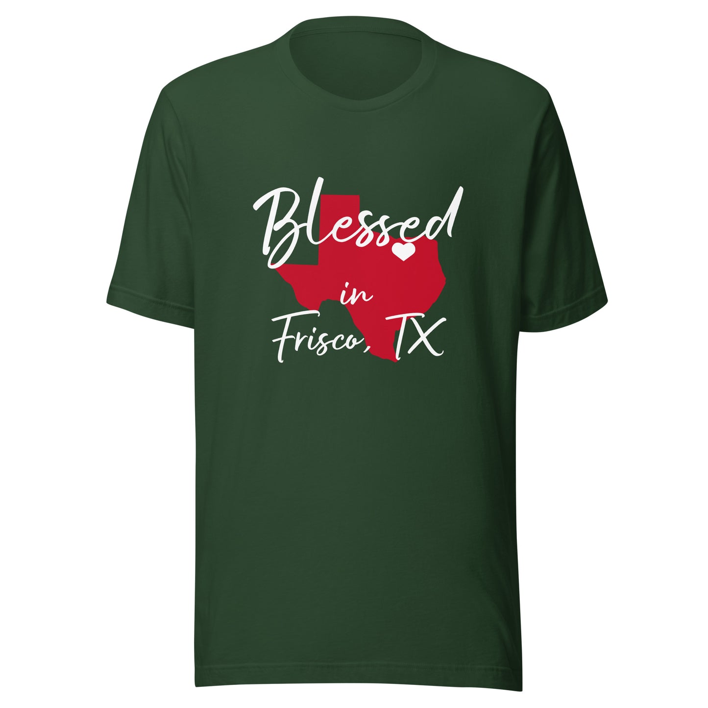 Blessed in Frisco, TX Red/ White Heart Unisex t-shirt