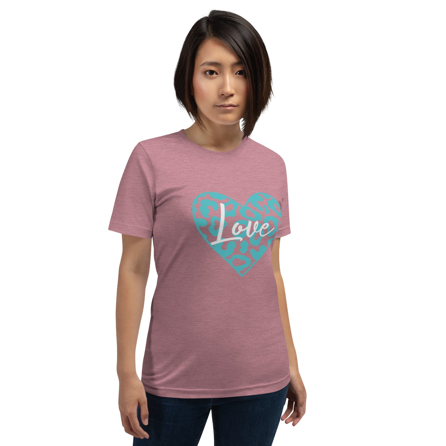 Love Leopard Heart Teal Unisex t-shirt (Spring)