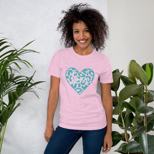 Love Leopard Heart Teal Unisex t-shirt (Spring)