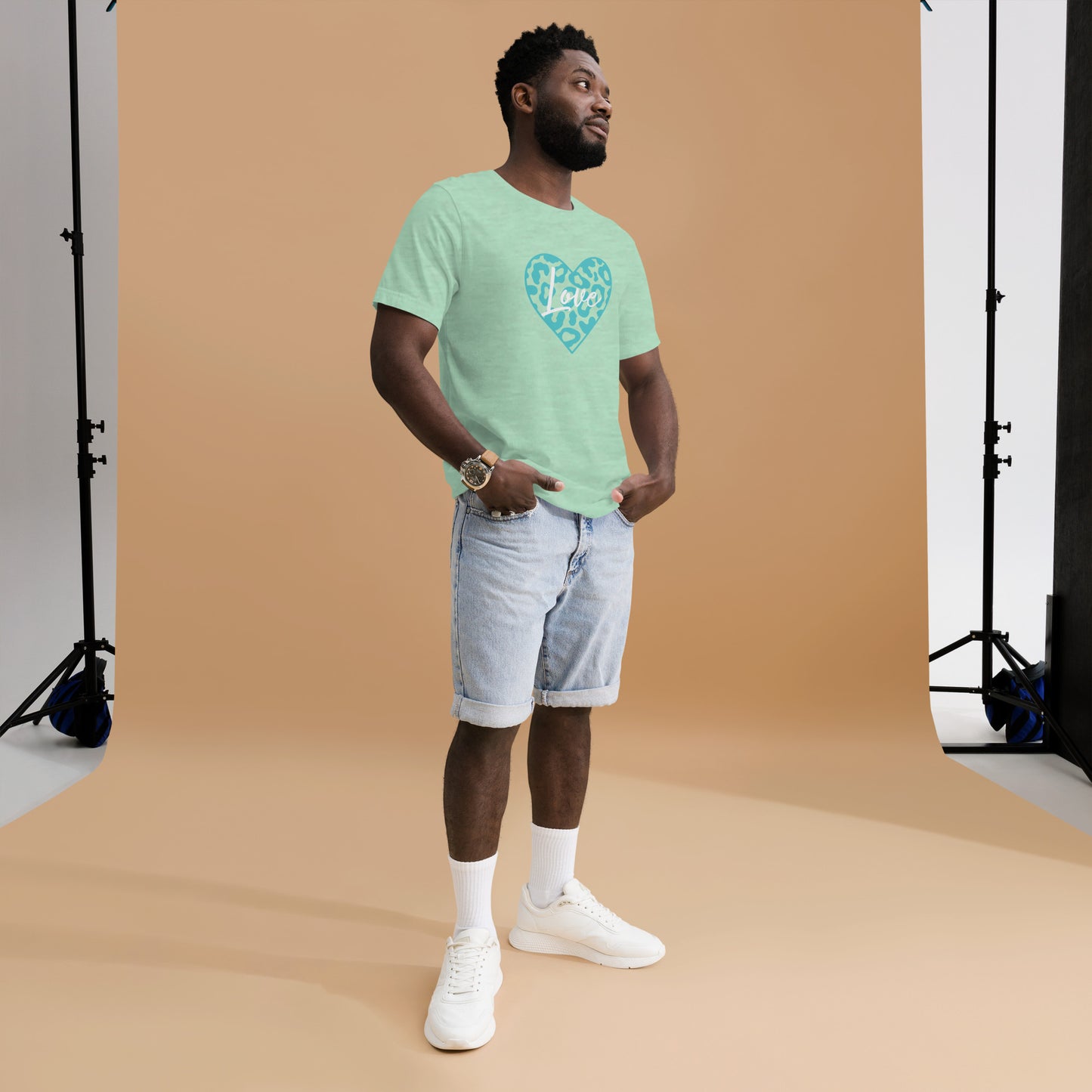 Love Leopard Heart Teal Unisex t-shirt (Spring)