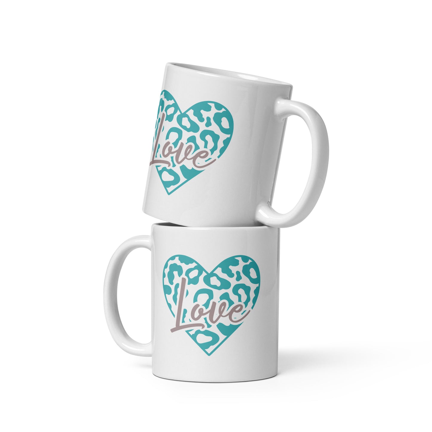 Leopard Heart Love Teal/Grey Mug (White Glossy)