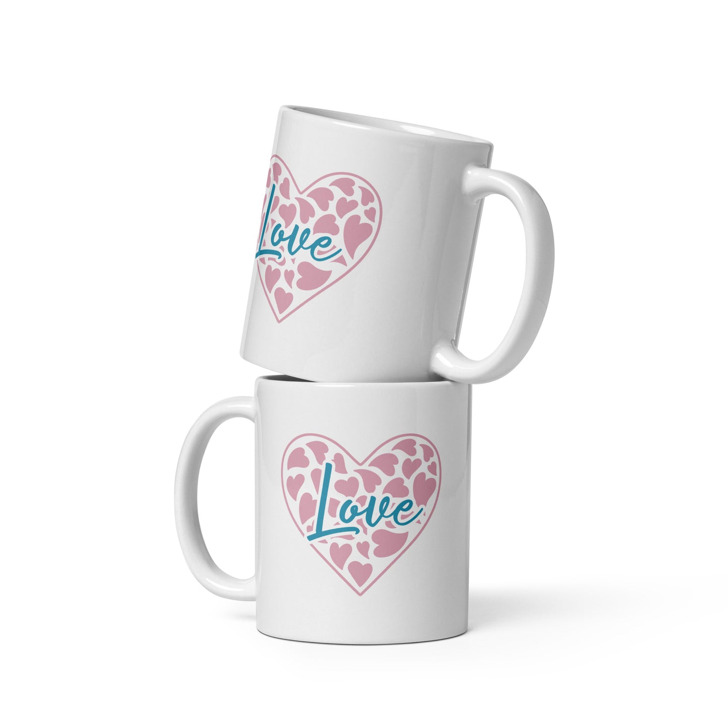 Heart Pattern Love Pink/Teal Mug (White Glossy)