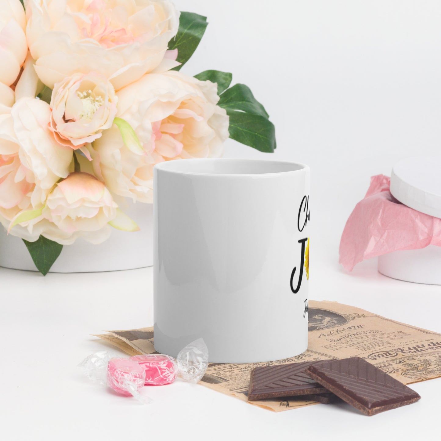 Choose Joy Sunflower White glossy mug