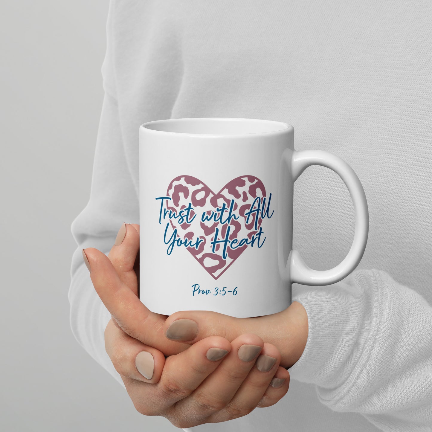 Leopard Heart Trust With All Your Heart Prov 3:5-6 Taupe/Teal Mug (White Glossy)
