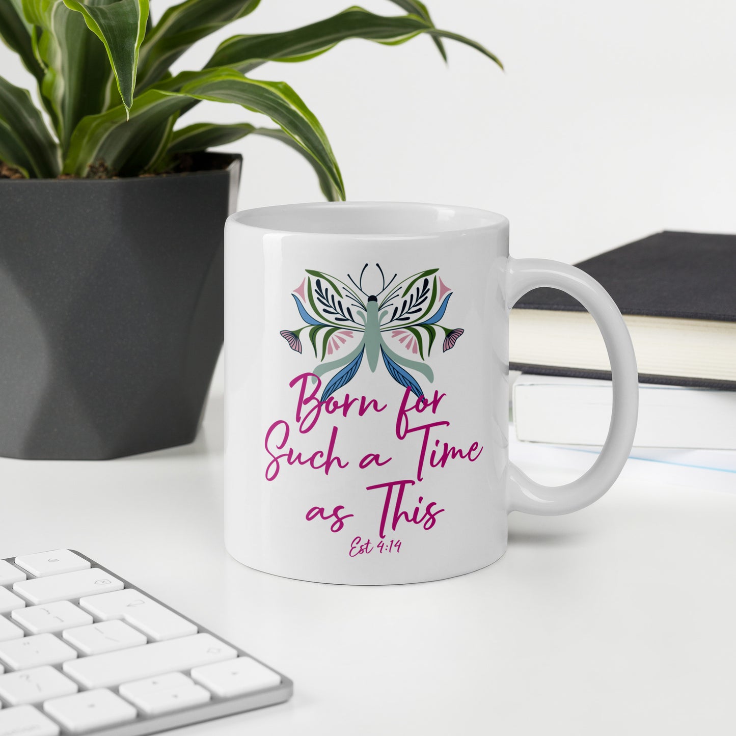 For Such a Time Butterfly White glossy mug