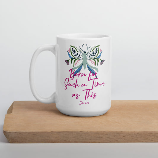 For Such a Time Butterfly White glossy mug