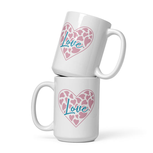 Heart Pattern Love Pink/Teal Mug (White Glossy)