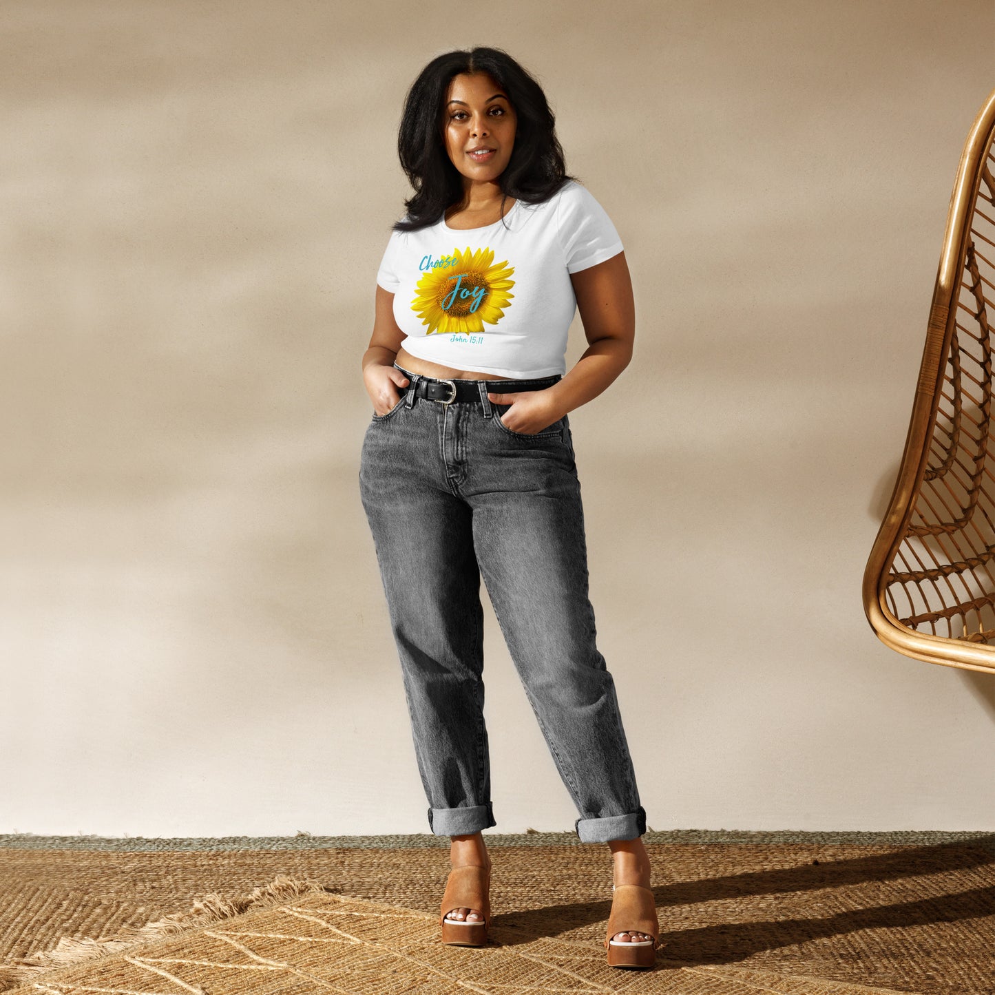 Choose Joy Sunflower JN 15:11 Women’s Crop Tee